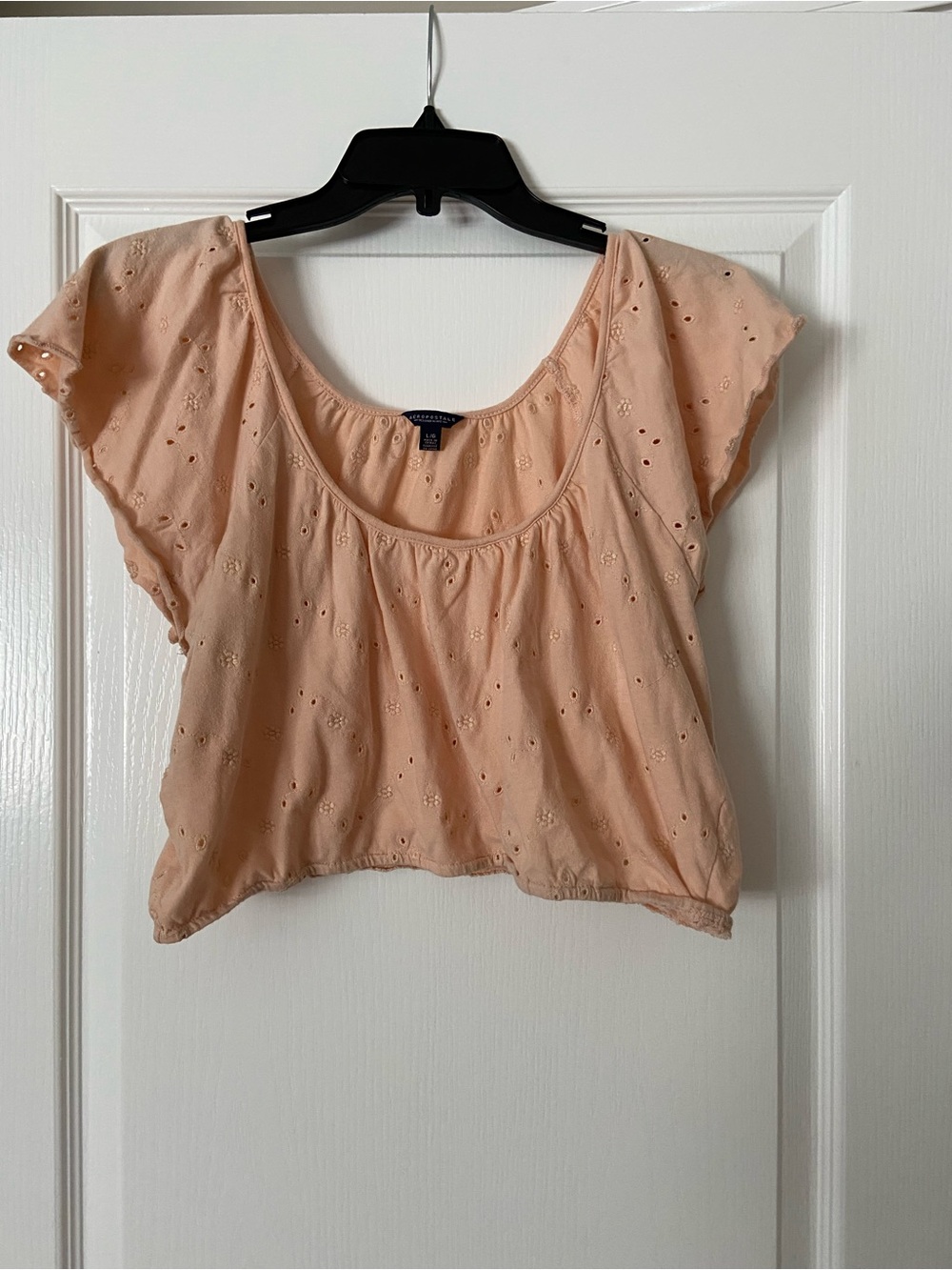 Aeropostale Peach Eyelet Flutter-Sleeve Cropped Blouse